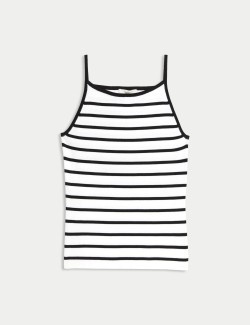 Striped Square Neck Fitted Knitted Vest