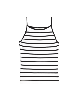 Striped Square Neck Fitted Knitted Vest