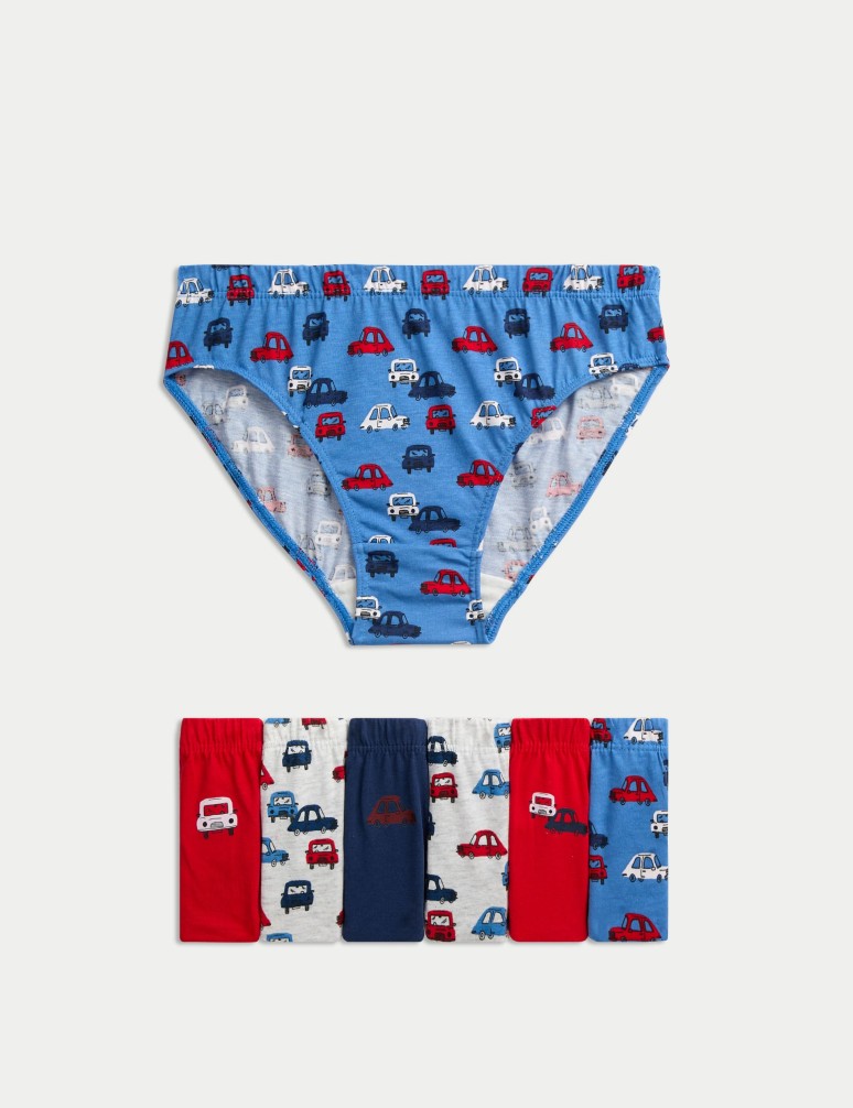 7pk Pure Cotton Car Print Briefs (2-8 Yrs)
