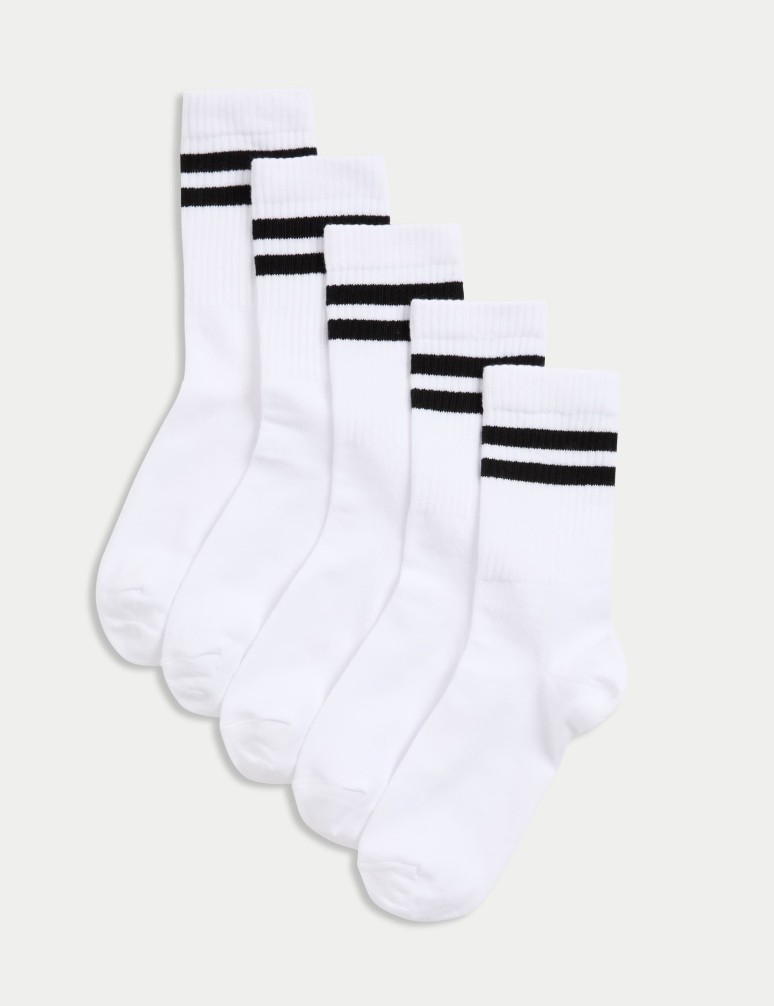 Proužkované sportovní ponožky s vysokým podílem bavlny, sada 5 párů (6 malé – 7 velké)