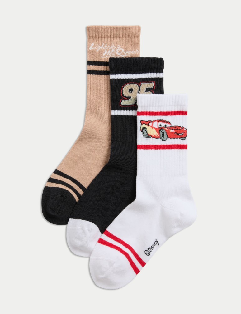 Ponožky s vysokým podílem bavlny a motivem Pixar™ Cars, sada 3 páry (6 malé – 7 velké)