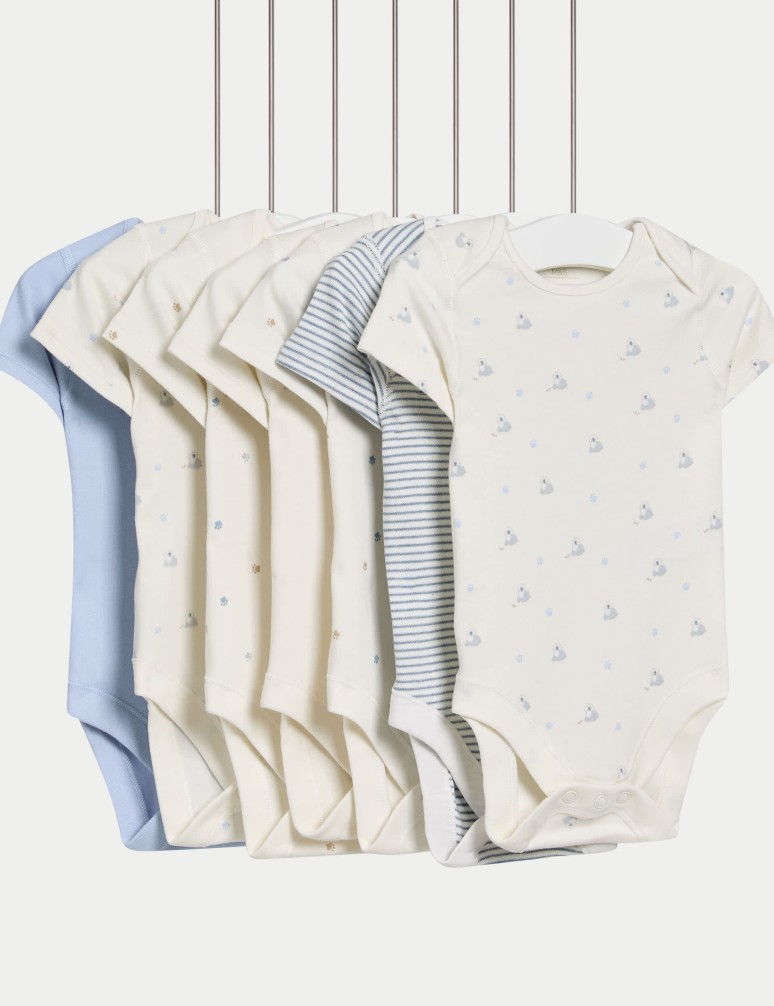 Body z čisté bavlny s potiskem psů, 7 ks (2,3 kg – 3 roky)