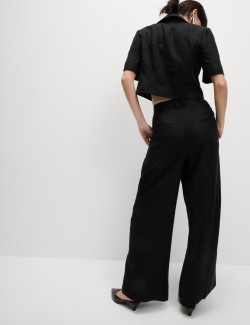 Linen Rich Twill Wide Leg Trousers