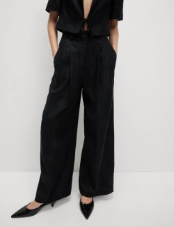 Linen Rich Twill Wide Leg Trousers