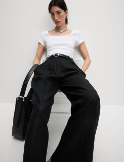Linen Rich Twill Wide Leg Trousers