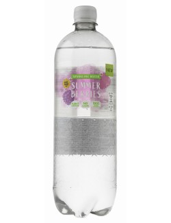 Perlivý nápoj z pramenité vody s příchutí maliny, jahody a ostružiny, se sladidlem