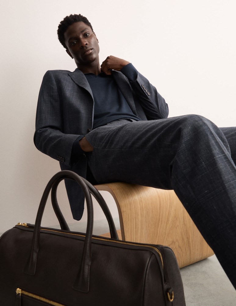 Kostkované kalhoty z italské vlny a lnu, s vysokým podílem hedvábí