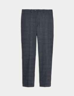 Kostkované kalhoty z italské vlny a lnu, s vysokým podílem hedvábí