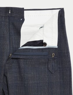 Kostkované kalhoty z italské vlny a lnu, s vysokým podílem hedvábí