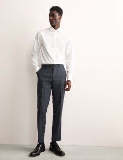 Kostkované kalhoty z italské vlny a lnu, s vysokým podílem hedvábí