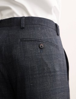 Kostkované kalhoty z italské vlny a lnu, s vysokým podílem hedvábí
