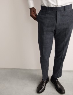 Kostkované kalhoty z italské vlny a lnu, s vysokým podílem hedvábí