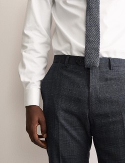 Kostkované kalhoty z italské vlny a lnu, s vysokým podílem hedvábí