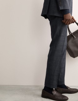 Kostkované kalhoty z italské vlny a lnu, s vysokým podílem hedvábí
