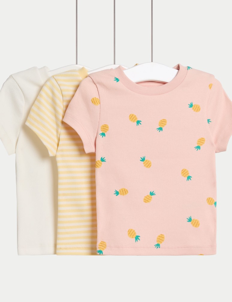 3pk Cotton Rich Ribbed T-Shirts (2-8 Yrs)