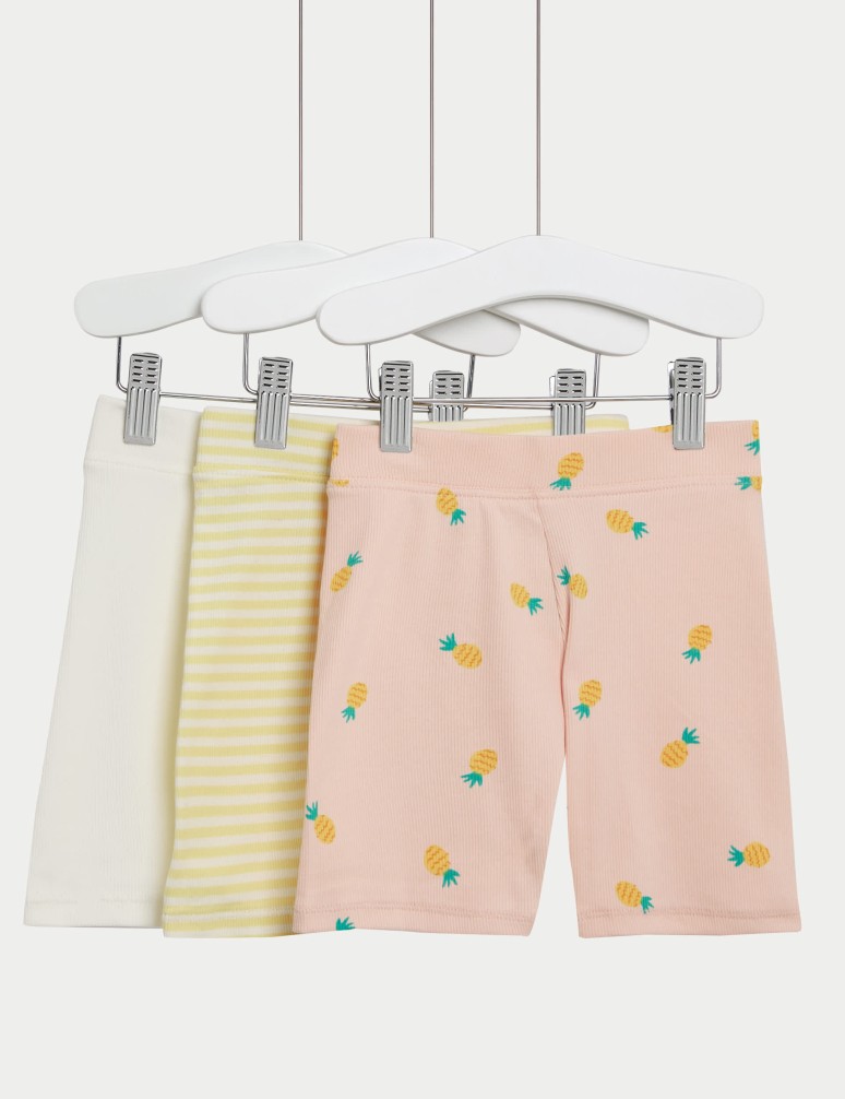 3pk Cotton Rich Ribbed Cycling Shorts (2-8 Yrs)