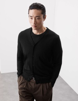Pure Extra Fine Merino Wool V-Neck Cardigan