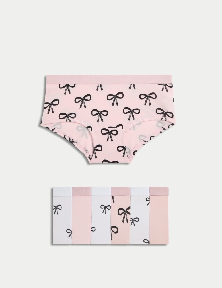 Šortkové kalhotky z bavlny se strečem a s mašlí, 7 ks v balení (5–16 let)