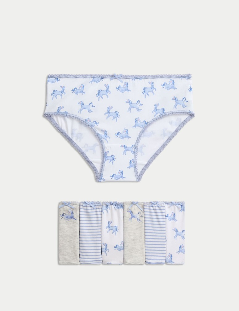 7pk Cotton with Stretch Unicorn Knickers (2-12 Yrs)