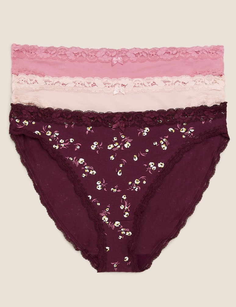 Bavlněné krajkové vysoce střižené kalhotky, 3 ks