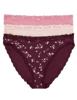 Bavlněné krajkové vysoce střižené kalhotky, 3 ks