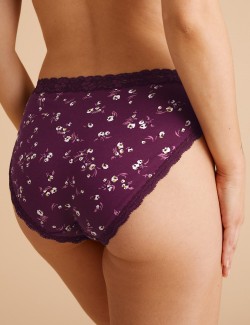 Bavlněné krajkové vysoce střižené kalhotky, 3 ks