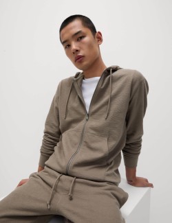 Texturovaná mikina na zip s kapucí, z čisté bavlny