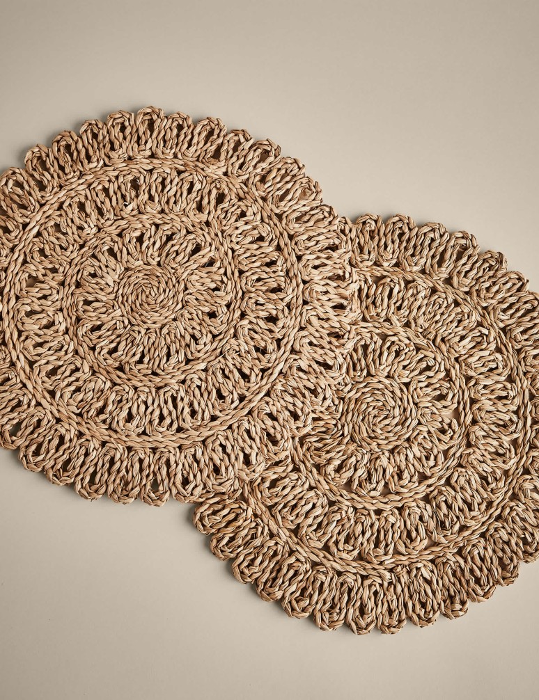 Set of 2 Floral Rattan Placemats