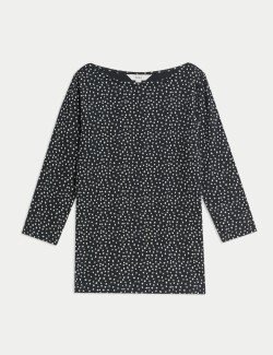 Top z čisté bavlny s lodičkovým výstřihem a potiskem, přiléhavý střih