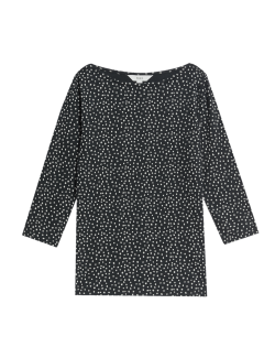 Top z čisté bavlny s lodičkovým výstřihem a potiskem, přiléhavý střih