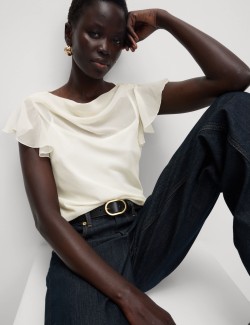 Cowl Neck Ruffle Sleeve Top