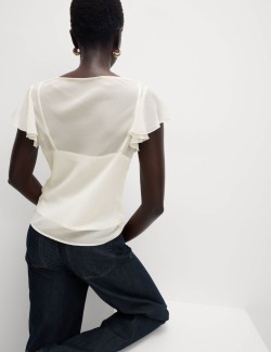 Cowl Neck Ruffle Sleeve Top