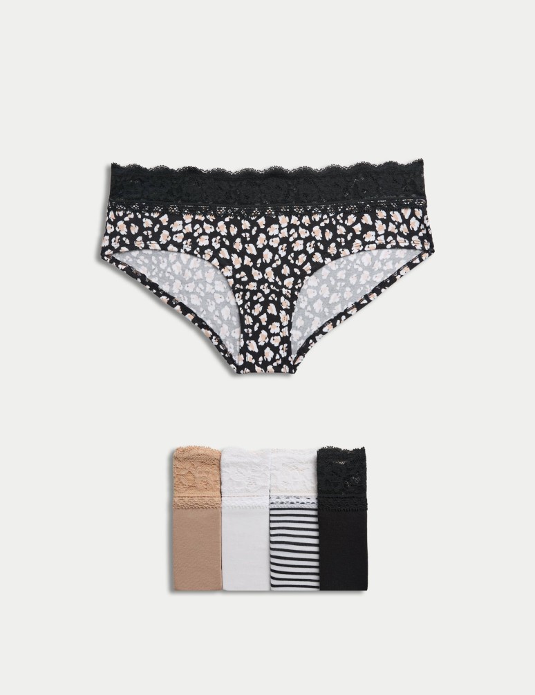 Šortkové kalhotky s nízkým pasem s vysokým podílem bavlny a potiskem, 5 ks