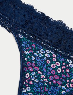 5pk Cotton & Lace Printed Thongs