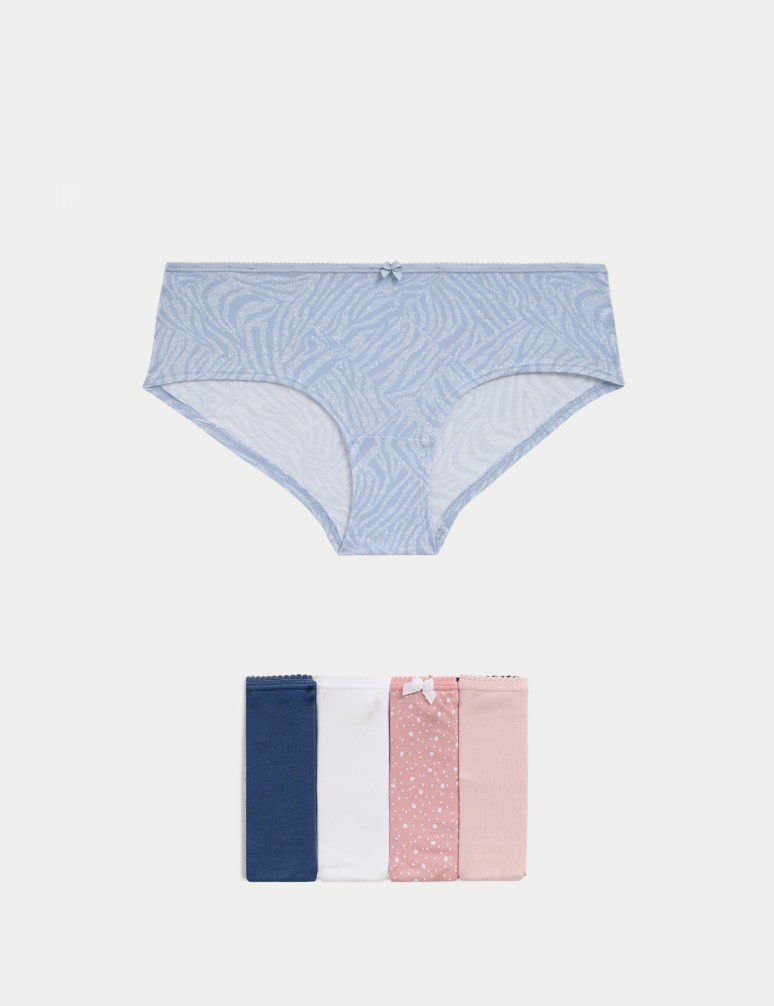 Šortkové kalhotky s nízkým pasem s potiskem, z bavlny Lycra™, 5 ks