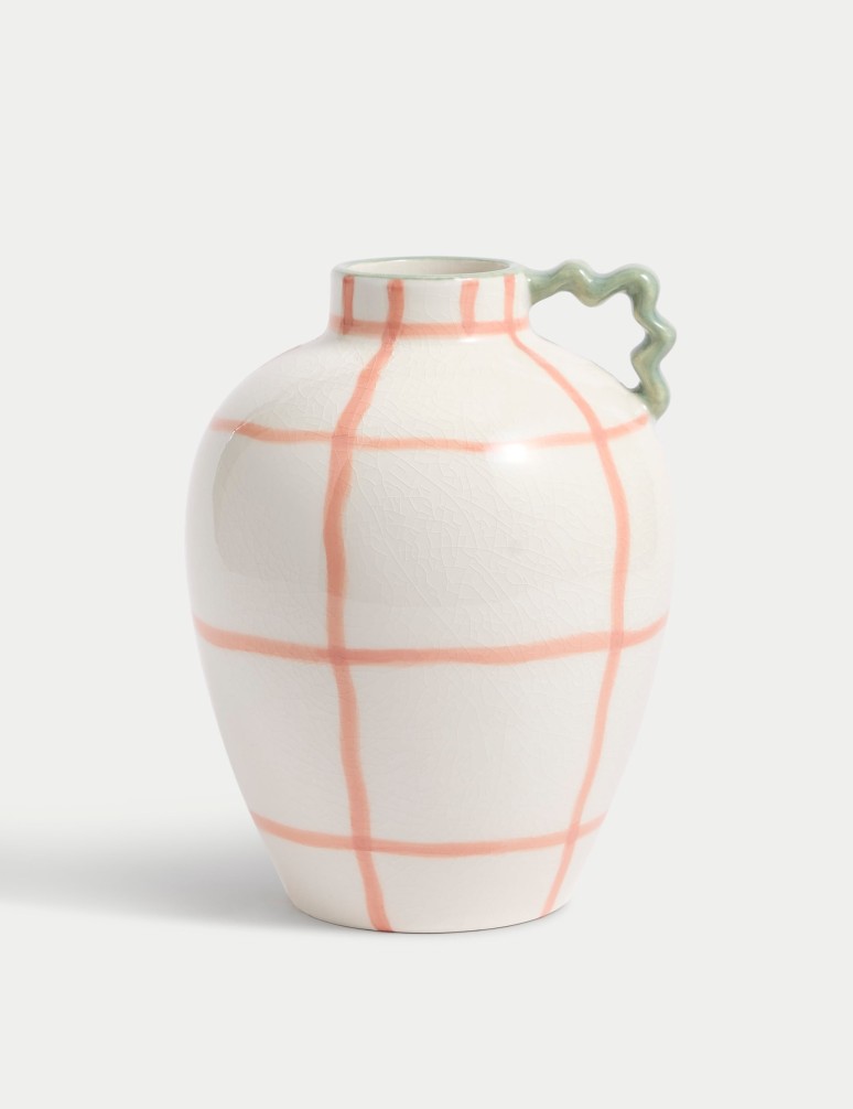 Large Wiggle Check Ceramic Jug Vase