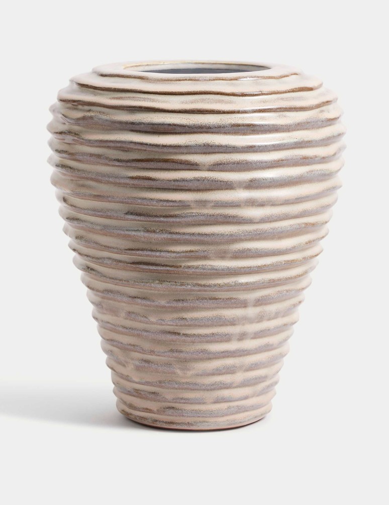 Medium Linear Ridged Ceramic Vase