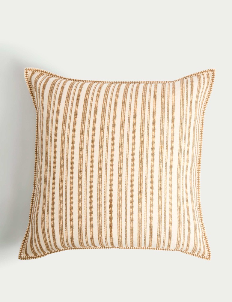 Pure Cotton Striped Embroidered Cushion