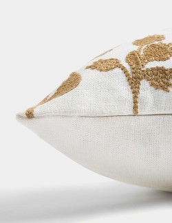 Linen Blend Floral Embroidered Bolster Cushion