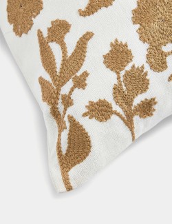 Linen Blend Floral Embroidered Bolster Cushion