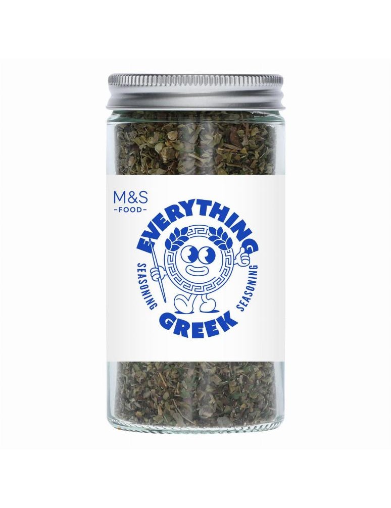 Směs sušených bylinek v řeckém stylu s mořskou solí, sušenou cibulí, mátou a citronovou kůrou