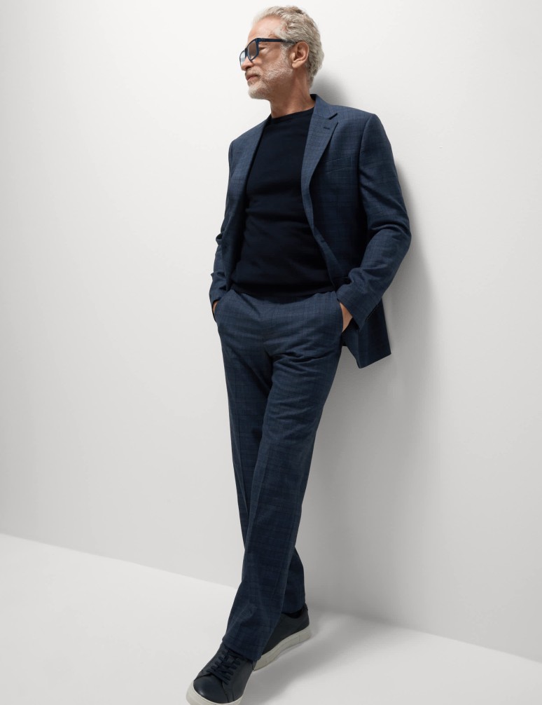 Kárované oblekové kalhoty se strečem, klasický střih