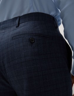 Kárované oblekové kalhoty se strečem, klasický střih
