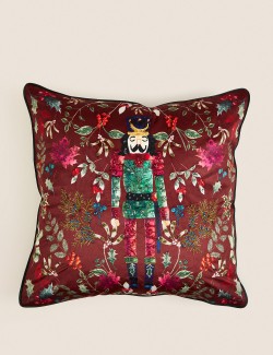 Velvet Nutcracker Embellished Cushion