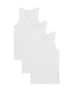 3pk Pure Cotton Classic Sleeveless Mesh Vests