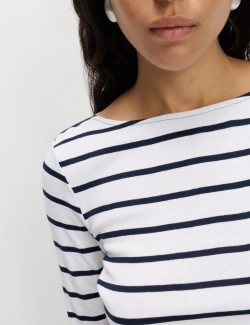 Pure Cotton Striped Slash Neck Slim Fit Top