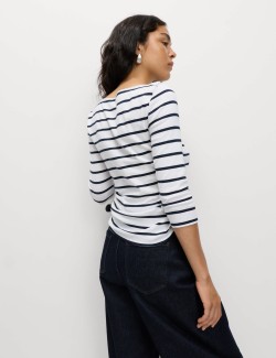 Pure Cotton Striped Slash Neck Slim Fit Top