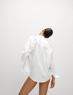 Oversized košile ve stylu Girlfriend s límečkem, z čistého lnu