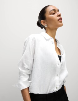 Oversized košile ve stylu Girlfriend s límečkem, z čistého lnu