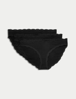 3pk Cotton & Lace Bikini Knickers